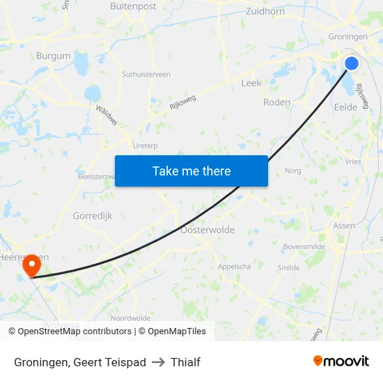 Groningen, Geert Teispad to Thialf map