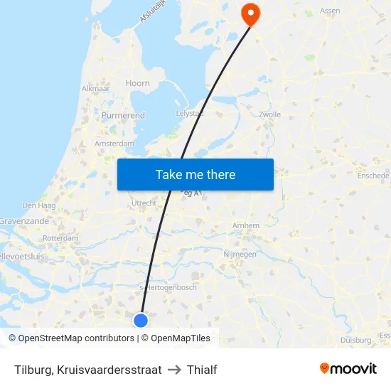 Tilburg, Kruisvaardersstraat to Thialf map