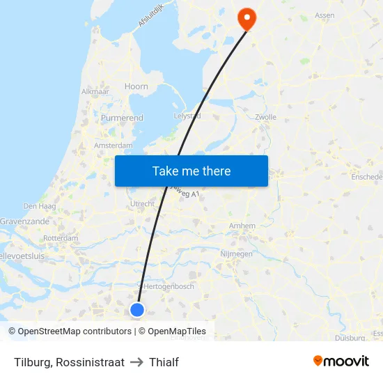 Tilburg, Rossinistraat to Thialf map
