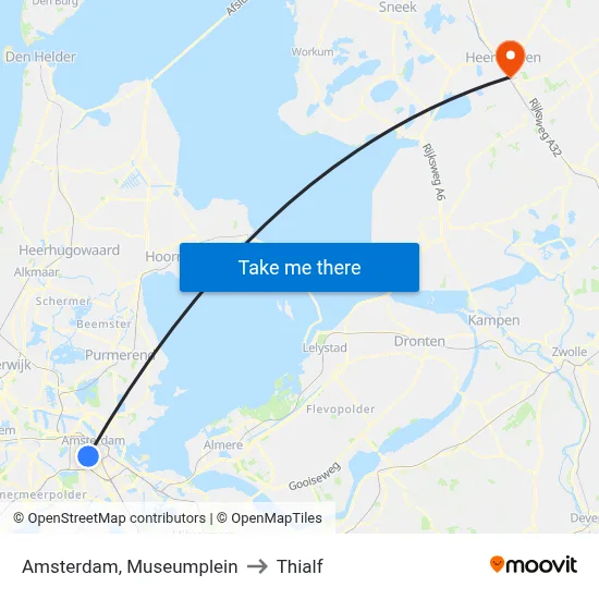 Amsterdam, Museumplein to Thialf map