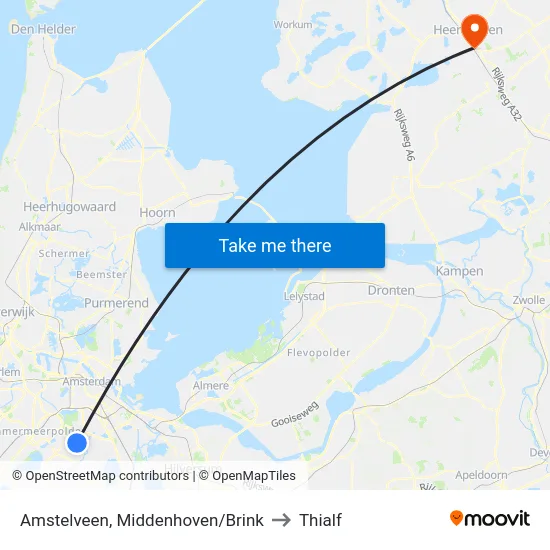 Amstelveen, Middenhoven/Brink to Thialf map