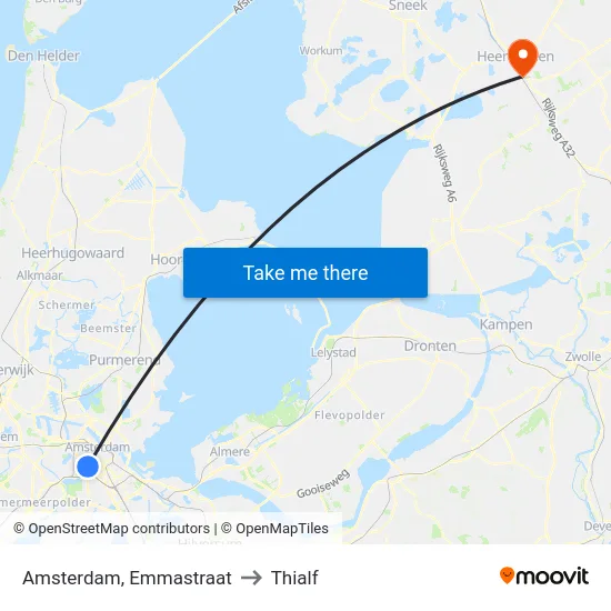 Amsterdam, Emmastraat to Thialf map