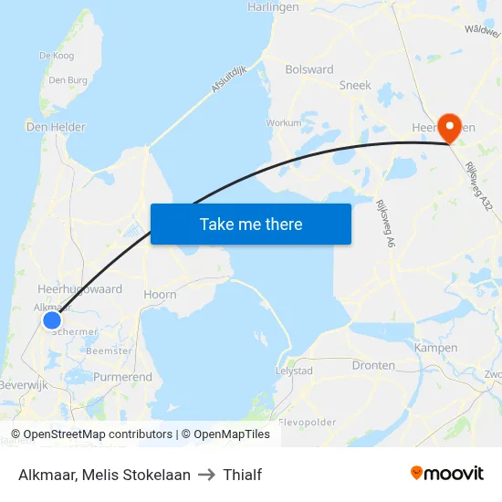Alkmaar, Melis Stokelaan to Thialf map