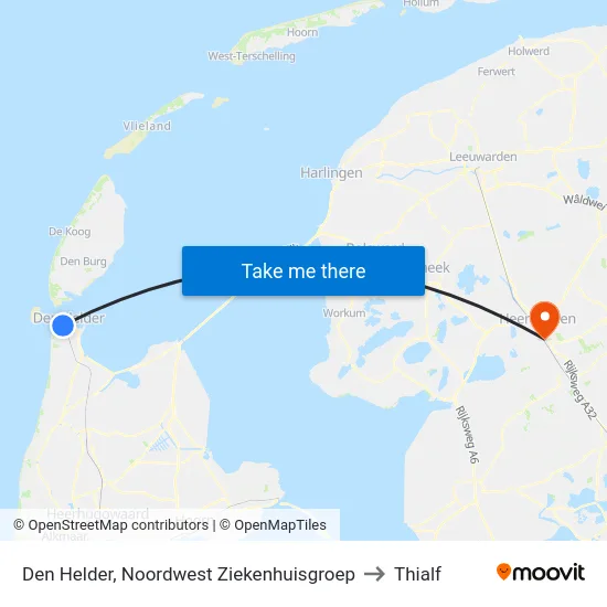 Den Helder, Noordwest Ziekenhuisgroep to Thialf map