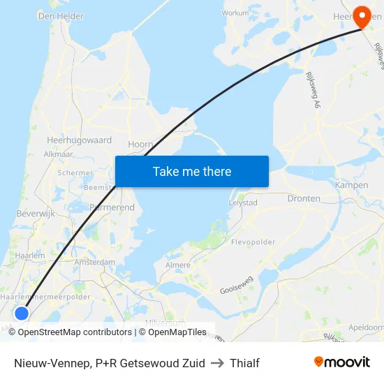 Nieuw-Vennep, P+R Getsewoud Zuid to Thialf map