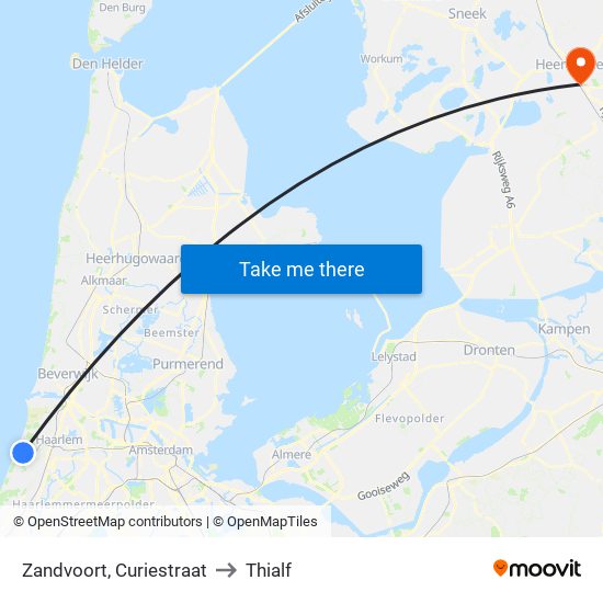 Zandvoort, Curiestraat to Thialf map