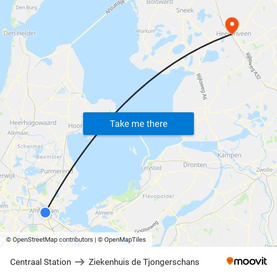 Centraal Station to Ziekenhuis de Tjongerschans map