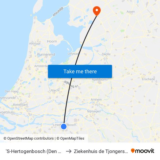 'S-Hertogenbosch (Den Bosch) to Ziekenhuis de Tjongerschans map