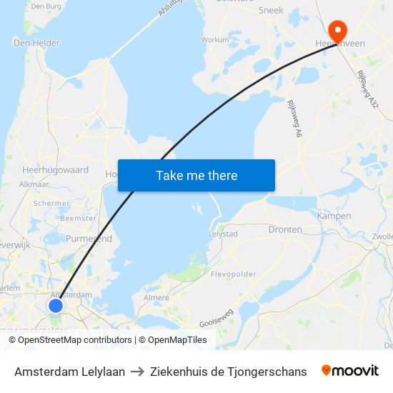 Amsterdam Lelylaan to Ziekenhuis de Tjongerschans map