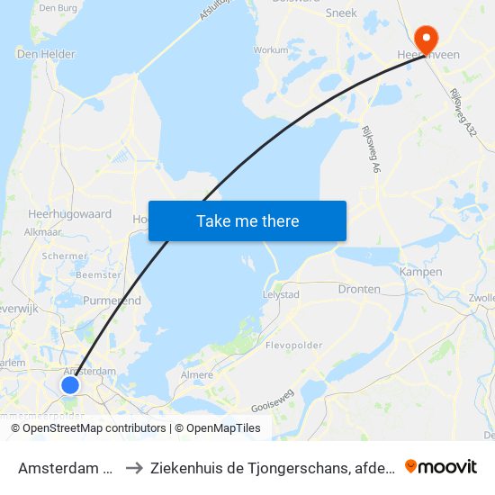 Amsterdam Lelylaan to Ziekenhuis de Tjongerschans, afdeling Cardiologie map