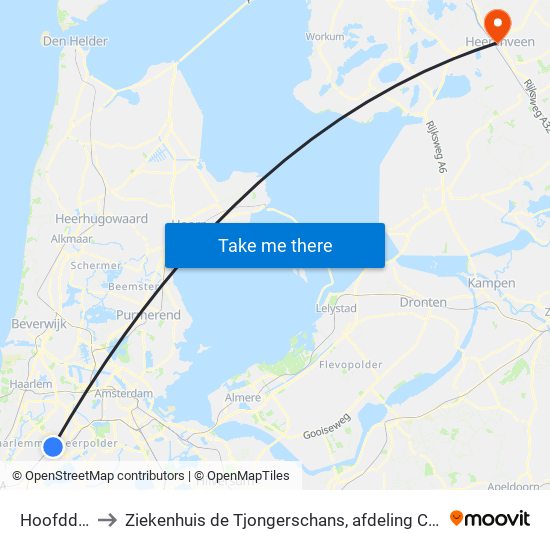 Hoofddorp to Ziekenhuis de Tjongerschans, afdeling Cardiologie map