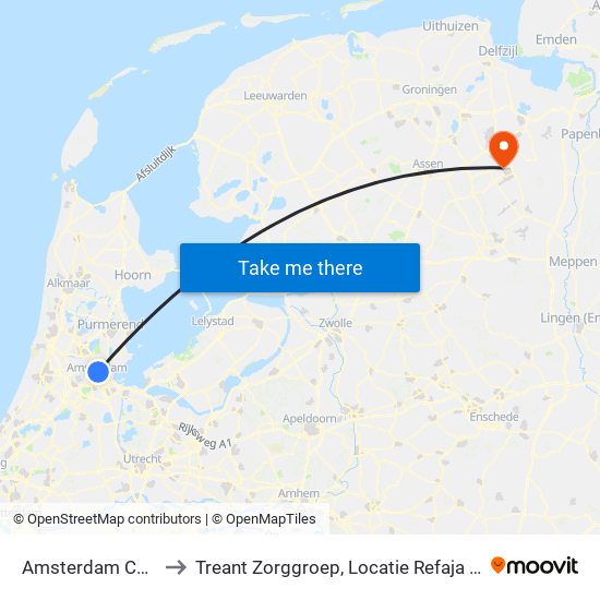 Amsterdam Centraal to Treant Zorggroep, Locatie Refaja Ziekenhuis map