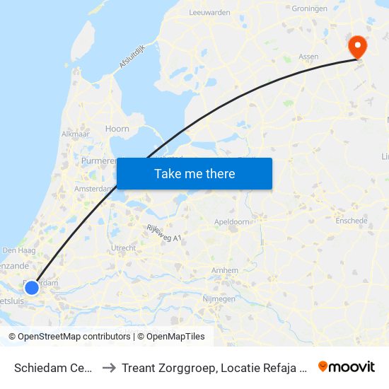 Schiedam Centrum to Treant Zorggroep, Locatie Refaja Ziekenhuis map