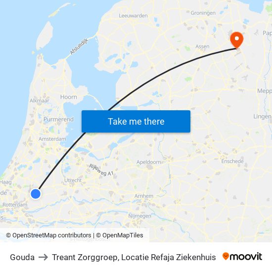 Gouda to Treant Zorggroep, Locatie Refaja Ziekenhuis map