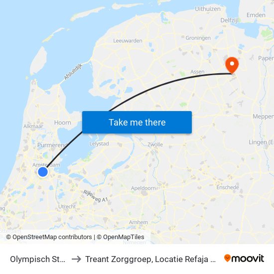 Olympisch Stadion to Treant Zorggroep, Locatie Refaja Ziekenhuis map