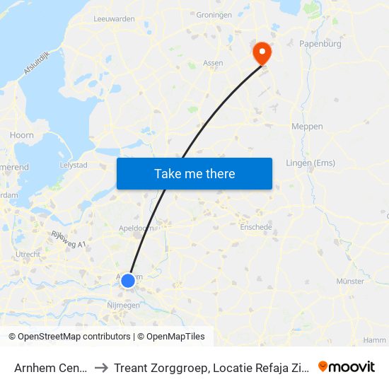 Arnhem Centraal to Treant Zorggroep, Locatie Refaja Ziekenhuis map