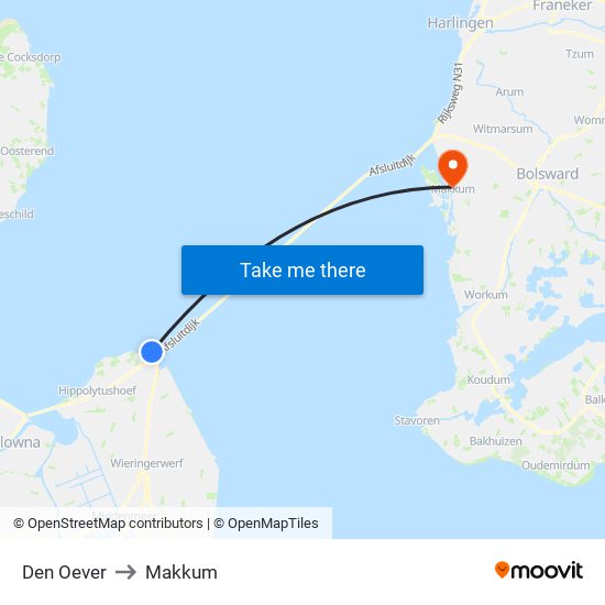 Den Oever to Makkum map