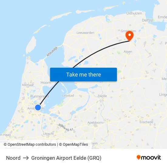 Noord to Groningen Airport Eelde (GRQ) map