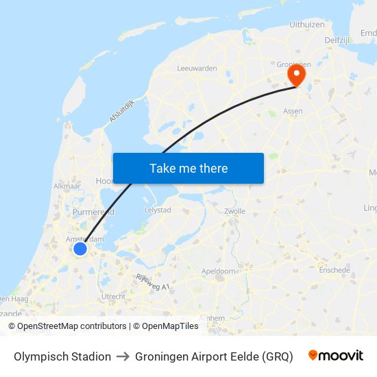 Olympisch Stadion to Groningen Airport Eelde (GRQ) map