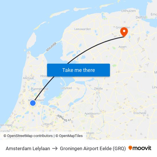 Amsterdam Lelylaan to Groningen Airport Eelde (GRQ) map