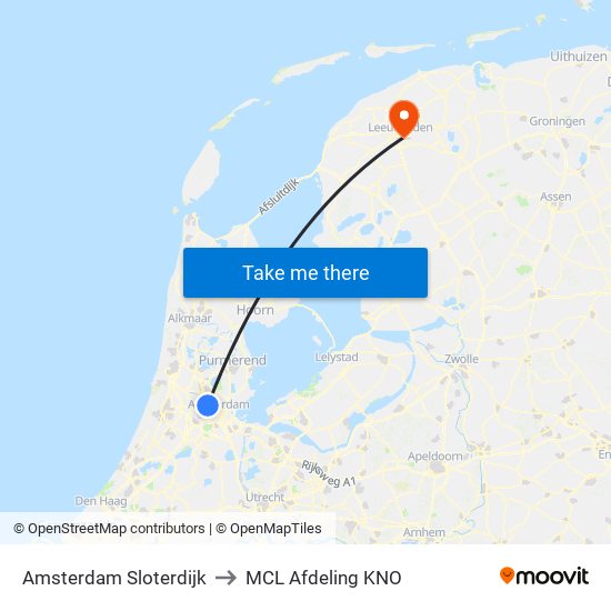 Amsterdam Sloterdijk to MCL Afdeling KNO map