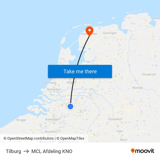 Tilburg to MCL Afdeling KNO map