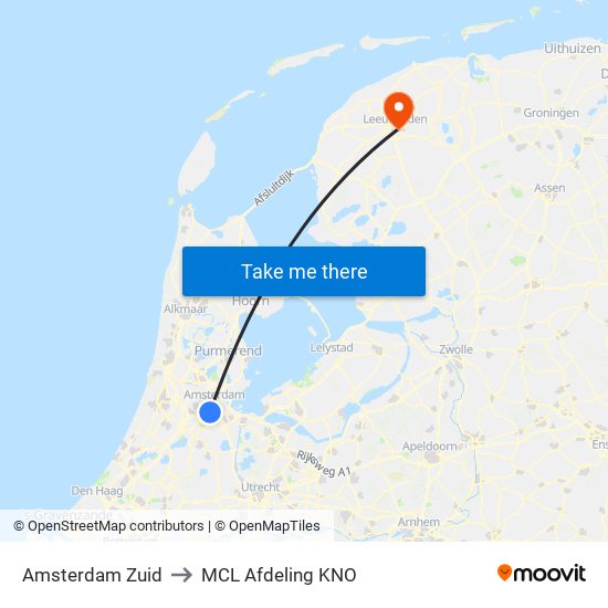 Amsterdam Zuid to MCL Afdeling KNO map