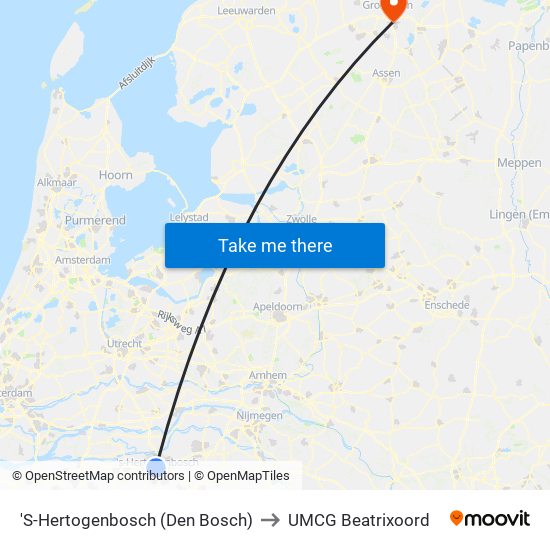 'S-Hertogenbosch (Den Bosch) to UMCG Beatrixoord map