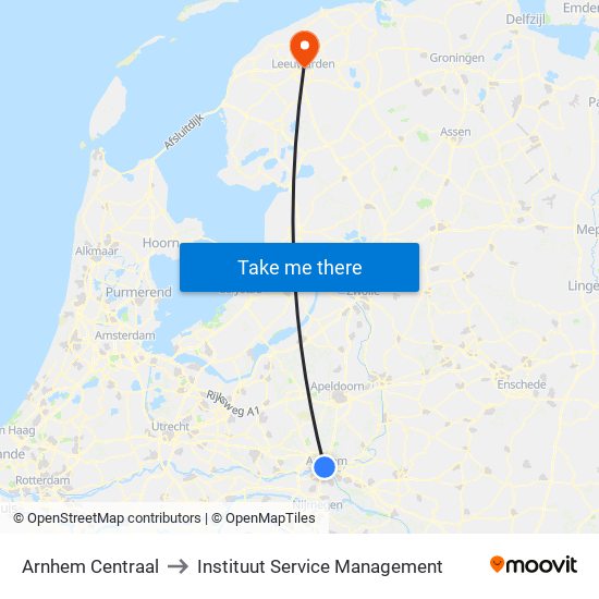 Arnhem Centraal to Instituut Service Management map