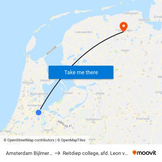 Amsterdam Bijlmer Arena to Reitdiep college, afd. Leon van Gelder map