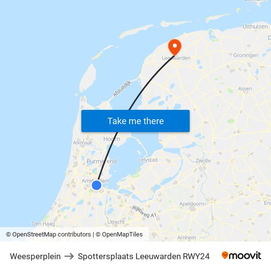 Weesperplein to Spottersplaats Leeuwarden RWY24 map