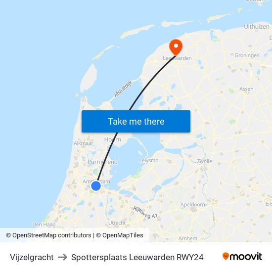 Vijzelgracht to Spottersplaats Leeuwarden RWY24 map