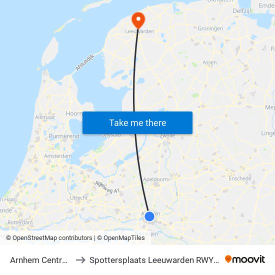 Arnhem Centraal to Spottersplaats Leeuwarden RWY24 map