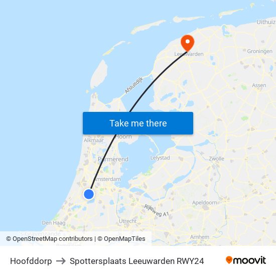 Hoofddorp to Spottersplaats Leeuwarden RWY24 map