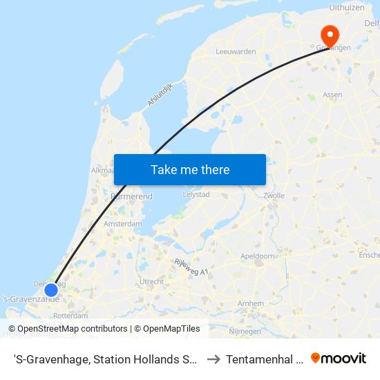 'S-Gravenhage, Station Hollands Spoor (Perron A) to Tentamenhal Zernike map