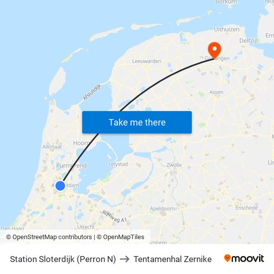 Station Sloterdijk (Perron N) to Tentamenhal Zernike map