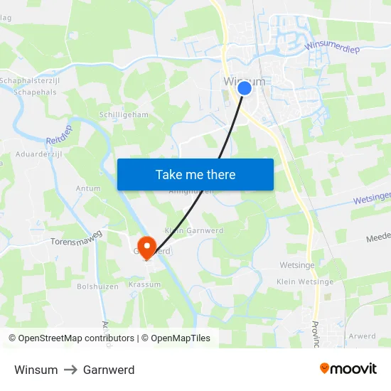 Winsum to Garnwerd map