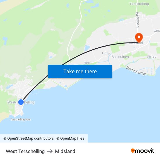 West Terschelling to Midsland map