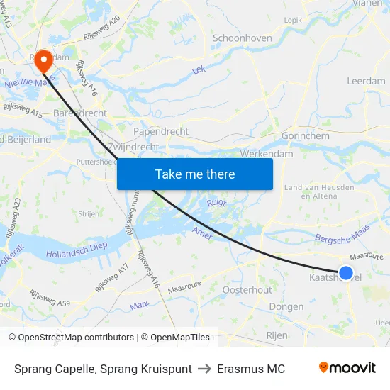 Sprang Capelle, Sprang Kruispunt to Erasmus MC map