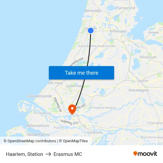 Haarlem, Station to Erasmus MC map