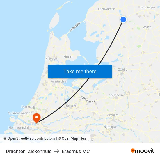 Drachten, Ziekenhuis to Erasmus MC map