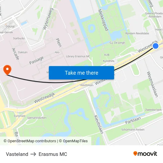 Vasteland to Erasmus MC map