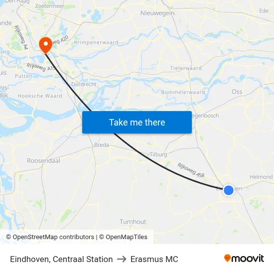 Eindhoven, Centraal Station to Erasmus MC map
