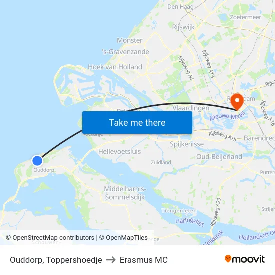 Ouddorp, Toppershoedje to Erasmus MC map