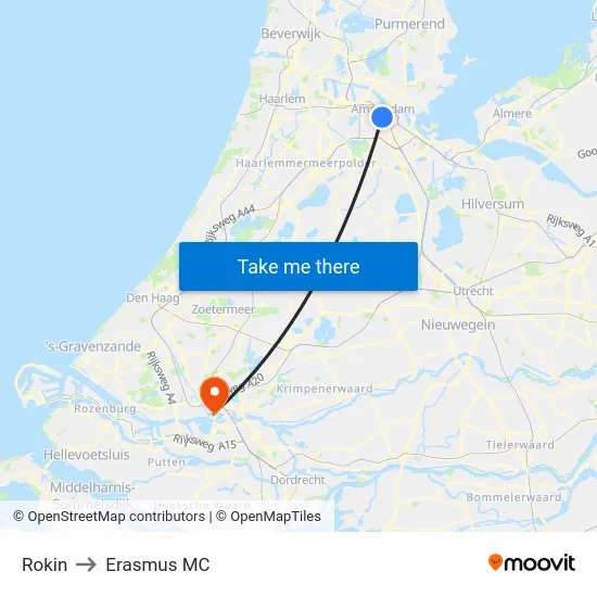 Rokin to Erasmus MC map