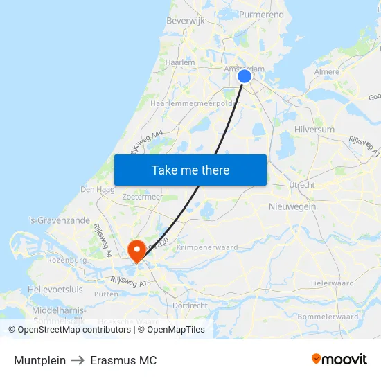Muntplein to Erasmus MC map