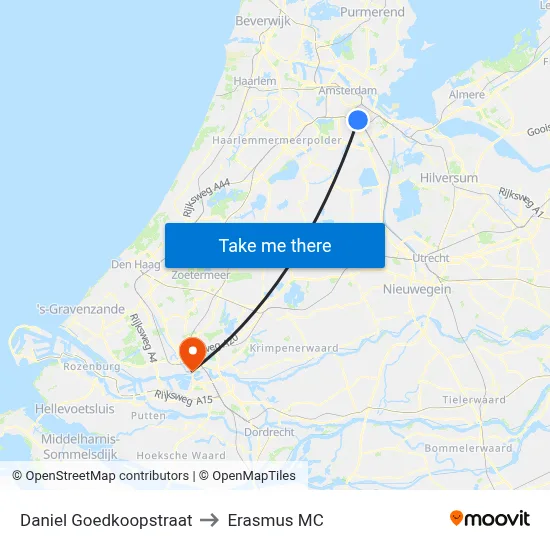 Daniel Goedkoopstraat to Erasmus MC map