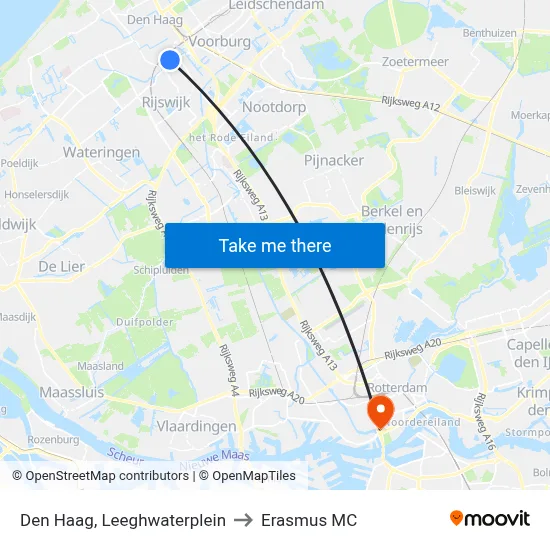 Den Haag, Leeghwaterplein to Erasmus MC map
