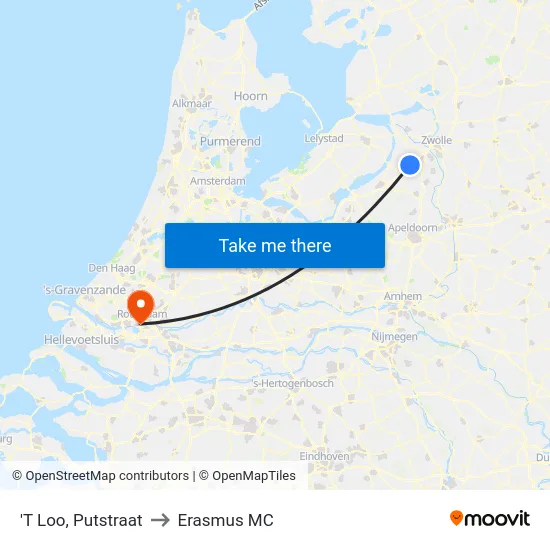 'T Loo, Putstraat to Erasmus MC map