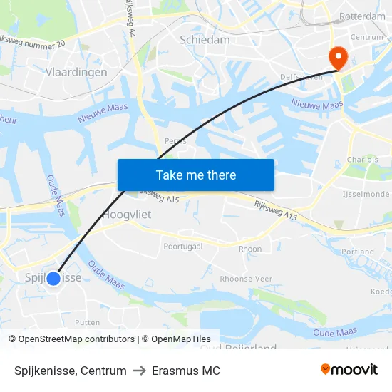 Spijkenisse, Centrum to Erasmus MC map